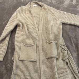 Long oatmeal cardigan - POCKETS!